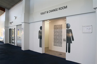 Steam room and accessible change room facilities, hand railing support in change rooms only