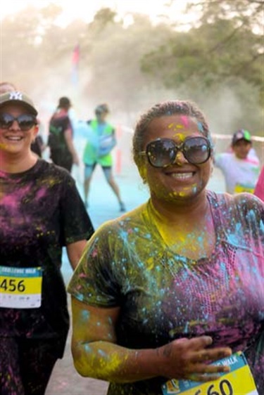 Smiling participants after being colour blasted