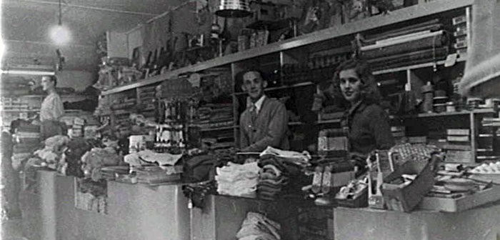 Don Topham and Pat McGoldrick behind the counter in 1950 CAHS