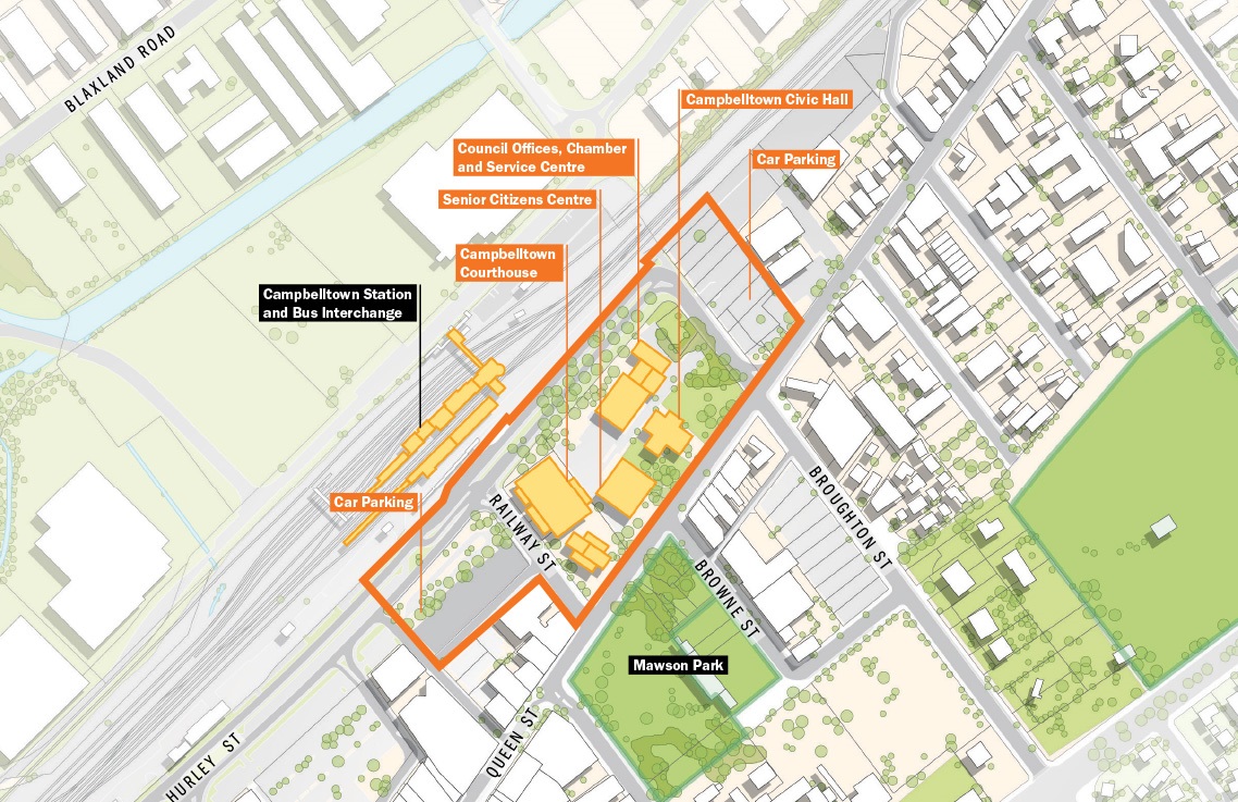 Location map of the proposed South West Sydney Community and Justice Precinct in Campbelltown NSW