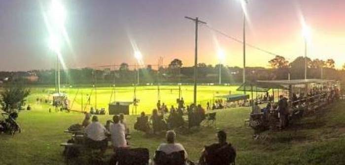 A baseball game at night, Gilchrist Oval, Campbelltown