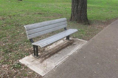 A new park bench installed as part of our Park Furniture Restoration program