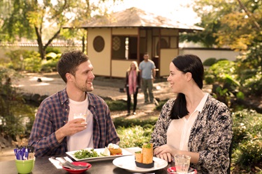 Have a meal at the Arts Centre Cafe overlooking the gardens