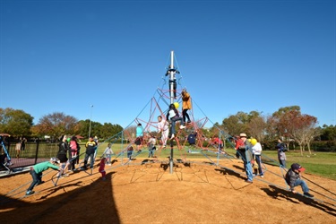 The climbing frame is popular with kids big and small