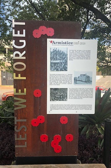 A memorial honouring the Armistice Centenary unveiled in Mawson Park on November 9th 2018