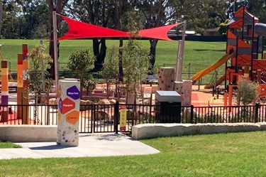 Public art and some of the play elements inspired by local Aboriginal artists Aunty Susan Grant and Natalie Valiente, local schools and childcare centres