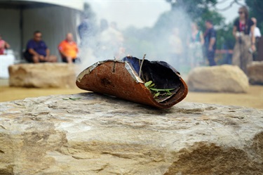 Smoking Ceremony at the official opening of the Campbelltown 2020 Yarning Circle Wednesday 16 December 2020