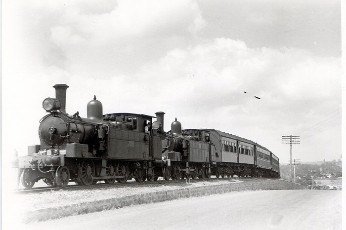 Black and white photograph of a Steam train