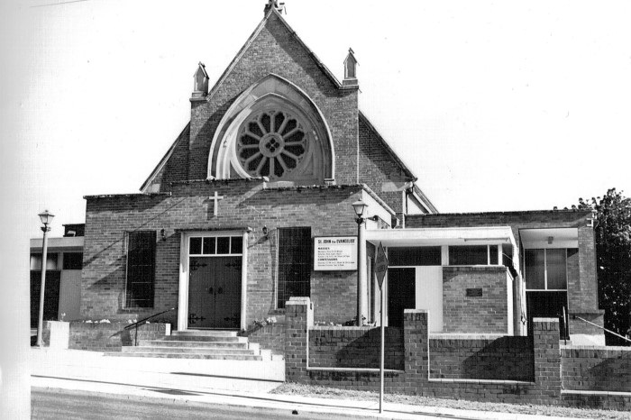black and white photograph of a church building
