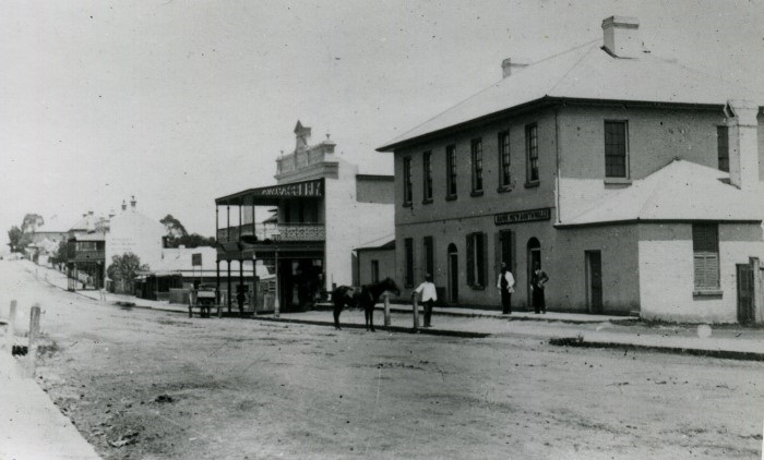 historical photograph of Queen Street with the Bank of New South Wales and the Bursill building in the frame
