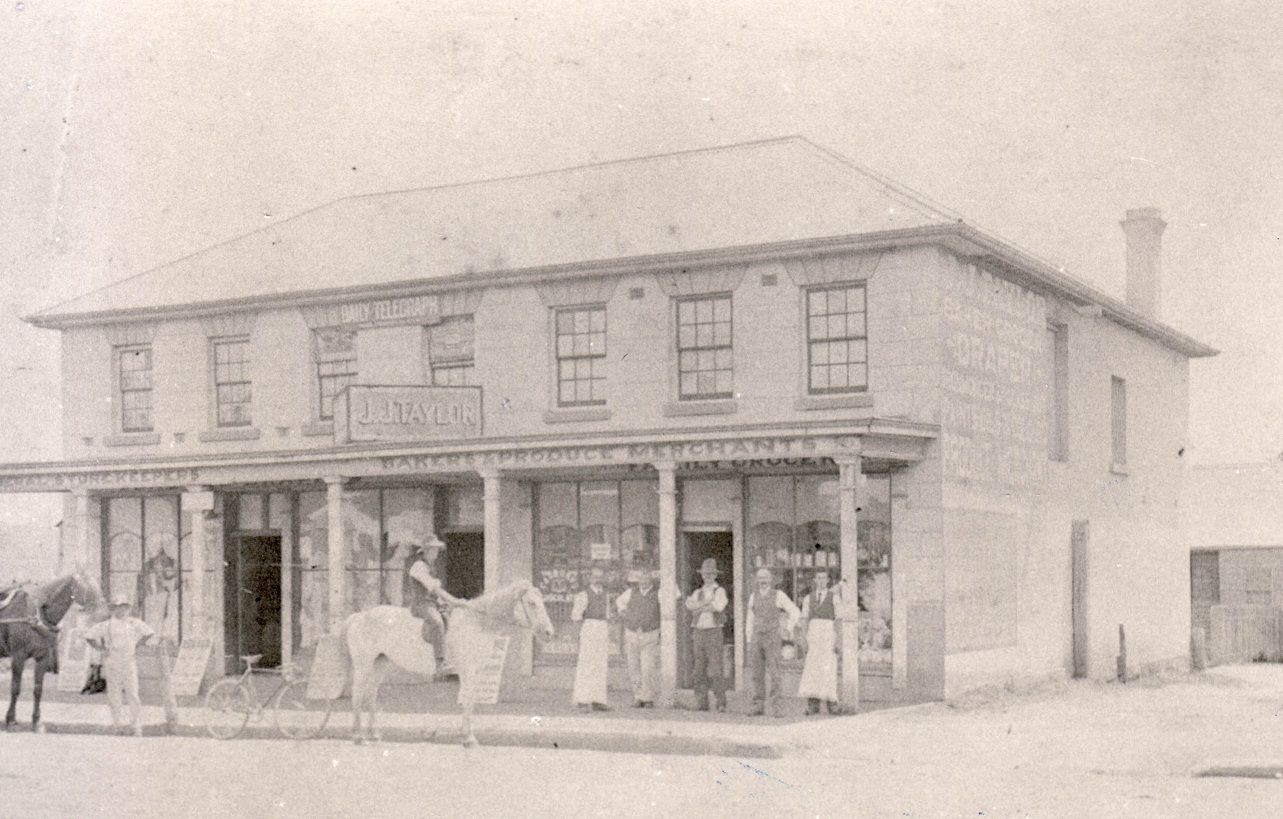 Old photograph of a local bakery and produce storehouse