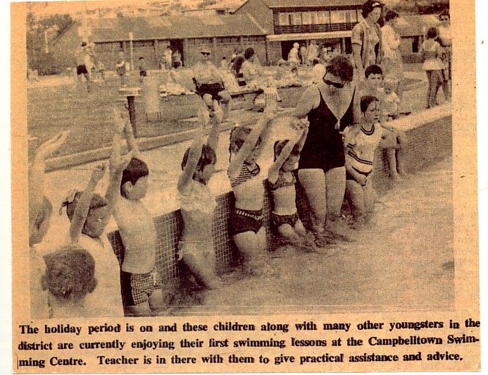 Newspaper clipping of Campbelltown Swimming Pool opening