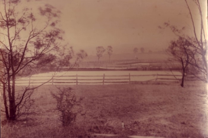 Sepia Photograph looking across to the location of the Cattle tanks and reservoir