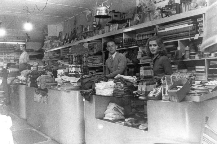 Old photo of the inside of a local general store