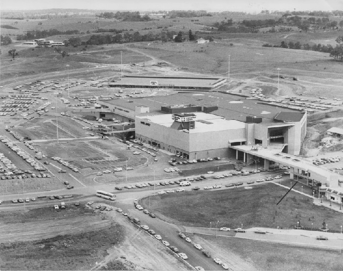 An aerial photo of Macarthur Square in the 1970s