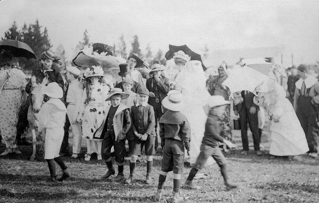 An early 1900s photograph of a local fancy dress event.