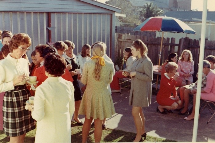 A backyard party in the 1960s