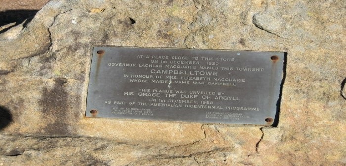 Plaque commemorating the naming of the township of Campbelltown by Governor Lachlan Macquarie