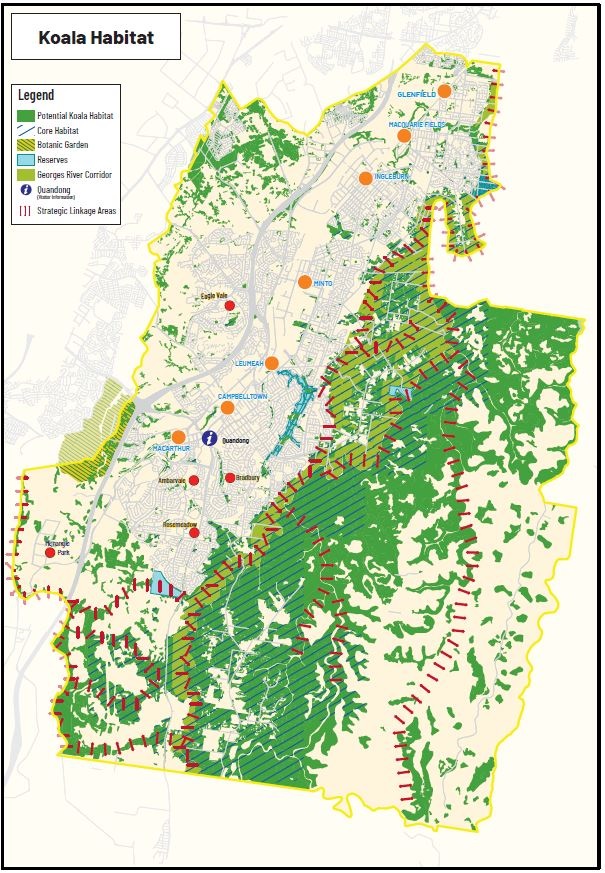 Map of koala habitat in Campbelltown