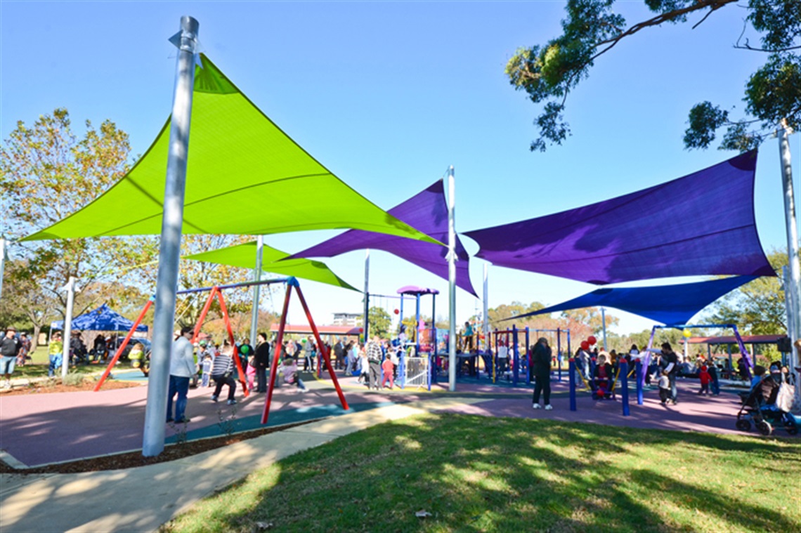 Koshigaya Park's playground is protected by shade cloths