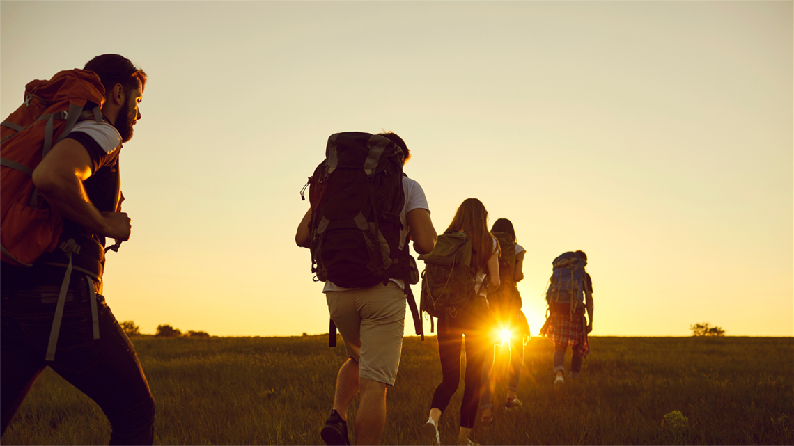 Group walking on a foot path