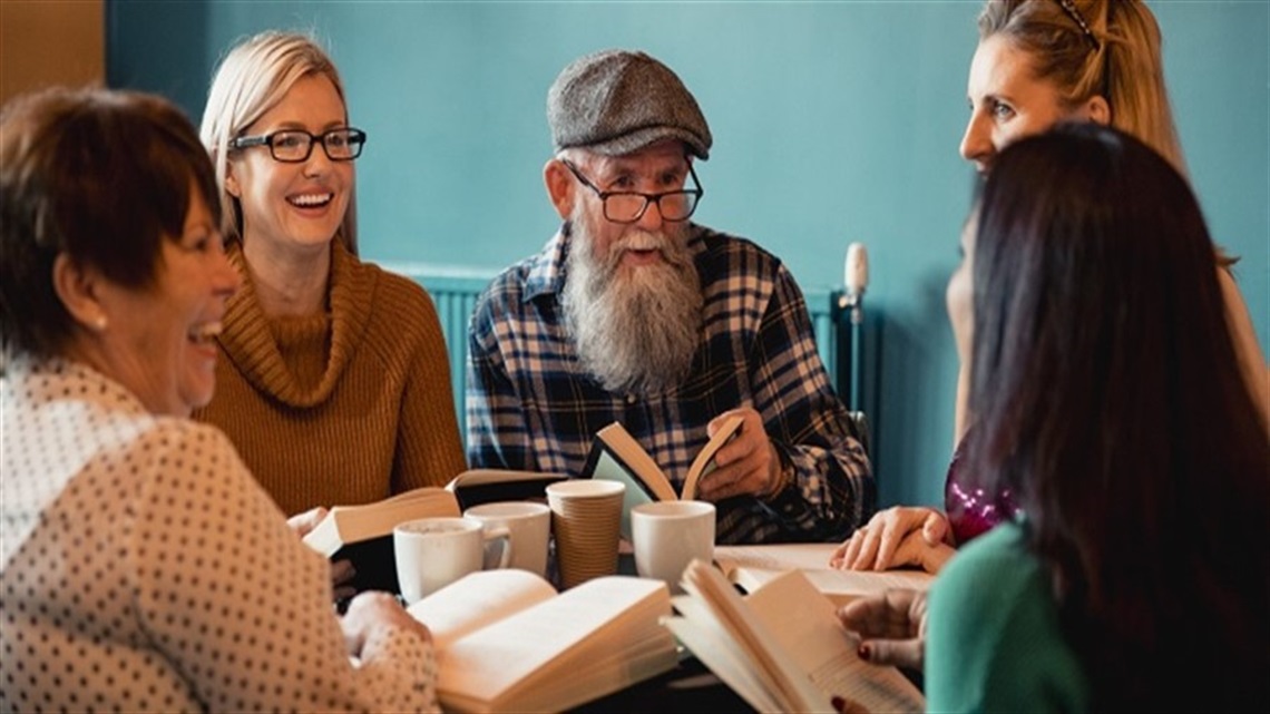 People talking around table