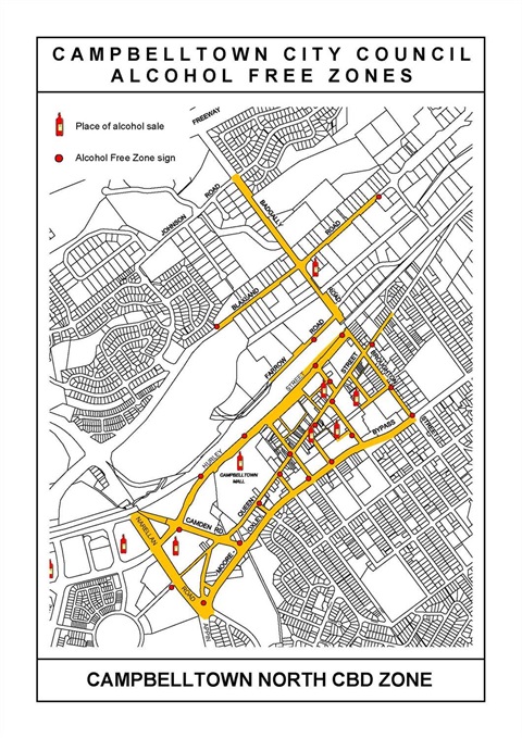 Map of Campbelltown CBD Alcohol Free Zone