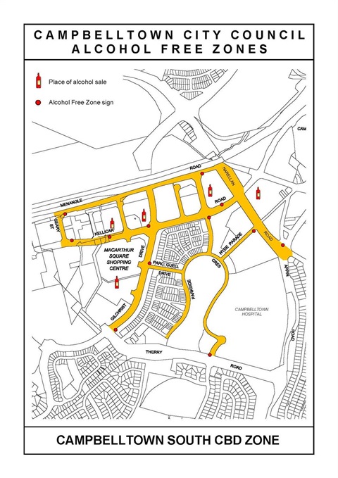 Map of Campbelltown South CBD Alcohol Free Zone