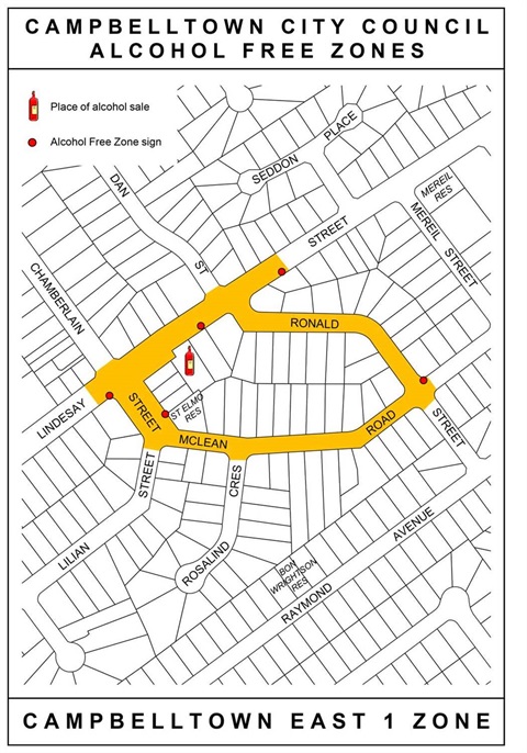 Map of Campbelltown East 1 Alcohol Free Zone